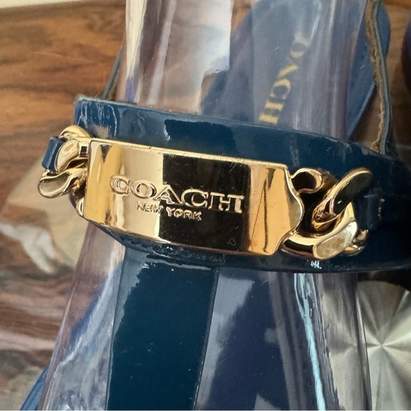COACH Caterine Blue Patent Leather T-Strap Thong Sandals - Picture 7 of 16